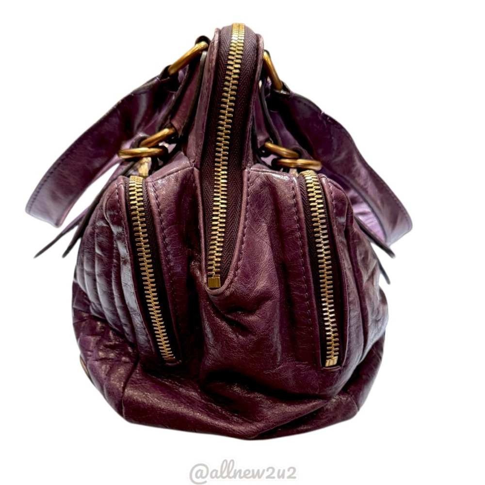 Chloe’ Bay Purple Quilted Satchel Brass Hdw Vint Handbag W/COA Multi-HOST Pick! - Picture 6 of 15